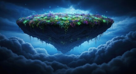 Floating island garden in night sky