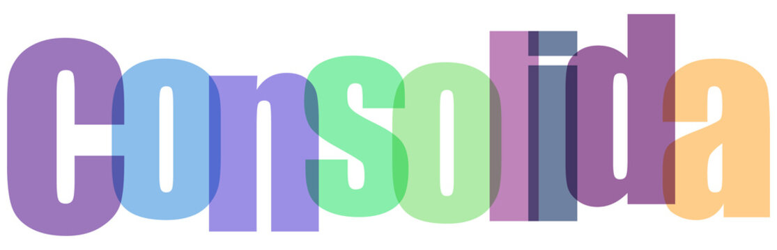 Colorful Consolida Text on White Background