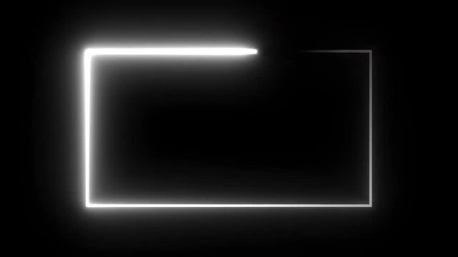 Abstract white neon light draws a glowing rectangular frame on black, ideal for futuristic overlays and intros.