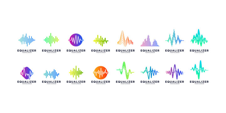 Creative audio waveform logo collection designed for music technology, streaming platforms, and sound identity concepts
