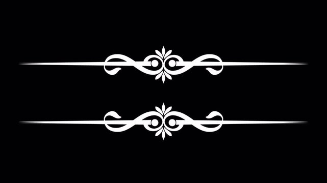 Elegant White Flourish Dividers on Black Background for Design Projects.