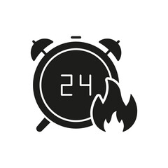 Obraz premium 24-Hour Timer With Fire Solid Icon. Rapid Response, Emergency Countdown, And Urgency Silhouette Symbol. Quick Action And Crisis Management. Isolated Vector Illustration