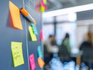 Brainstorming Session with Sticky Notes in Office 