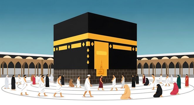 Pilgrims Circling Kaaba During Hajj Ceremony.