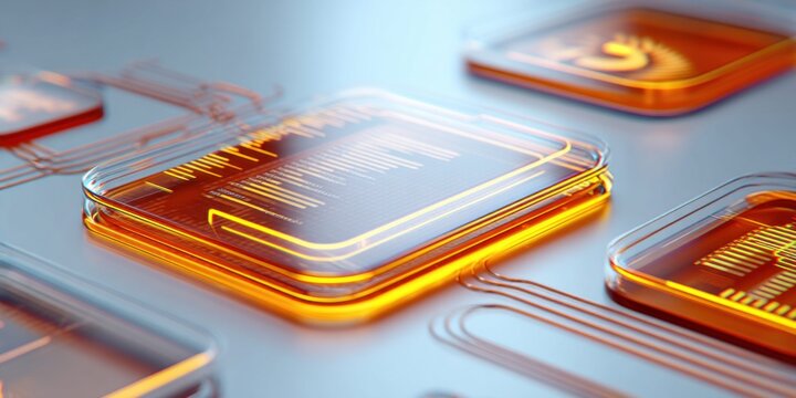 Abstract digital data flowing through glowing futuristic circuit board pathways