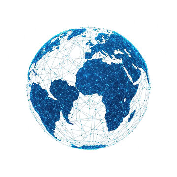 A blue and white globe on a white background isolated on transparent background
