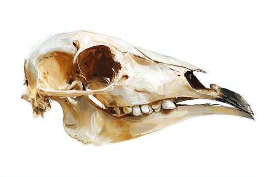 The skeletal remains of a deer skull, meticulously captured against a neutral backdrop, offering a stark reminder of mortality.
