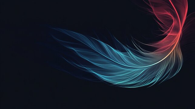 A vibrant abstract image of a feather with blue and red hues on a dark background
