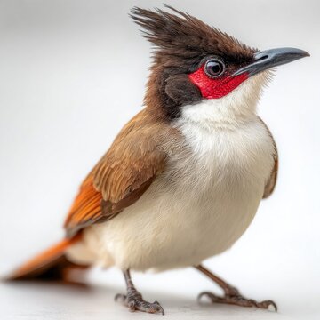 Close-up portrait of a red-whiskered bulbul bird with distinctive crest and red cheek patches