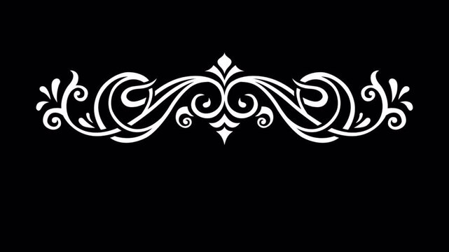 Elegant White Flourish Ornament on Black Background.