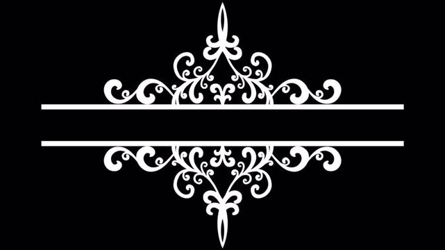 Elegant White Flourish Ornament Design on Black Background.
