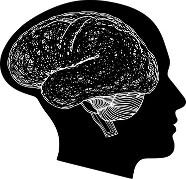 Human brain icon featuring abstract strings for psychological thought and creative idea symbol &ndash; Black Vector Illustration