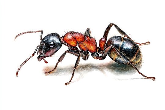 An up-close portrayal of a single ant showcases its intricate anatomy, highlighting its resilient form and captivating structural detail.