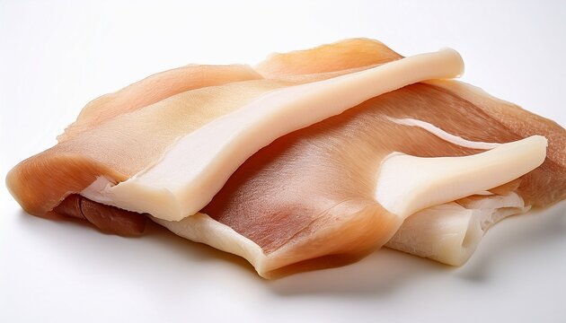 Raw Pork Skin On White Background With Visible Fat Layers And Natural Texture