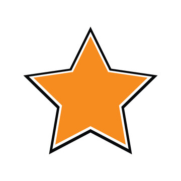 Orange star icon with bold outline flat vector design