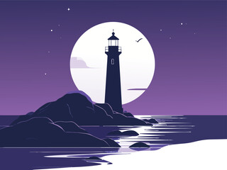 A majestic stone lighthouse tower stands as a glowing beacon over the Cretan coastline in Chania, casting light across the dark waves of the Mediterranean sea under a starry night sky © Anik