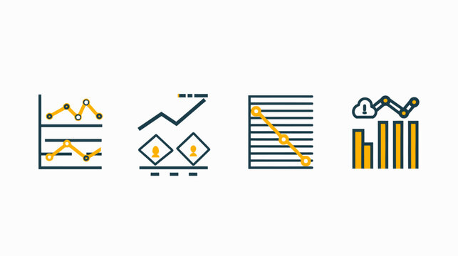 Collection of stylized data and analytic visualization icons with a modern, simple, and flat design