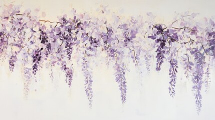 Obraz premium A beautiful painting of purple flowers with a white background. The painting has a calming and serene mood, with the purple flowers representing love and the white background symbolizing purity