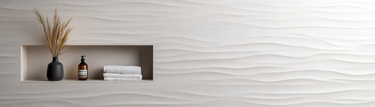 Abstract Wave Texture Wall Tile - Minimalist Bathroom Shelf Decor, Textured Surface, Natural Element, Home Design, Bathroom Tile, Wave Texture, Natural Decor