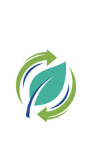 Green leaf with circular arrows symbolizing recycling and nature.