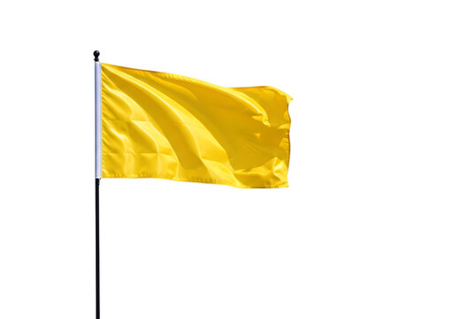 Yellow flag waving on a pole isolated on transparent background with a simple design
