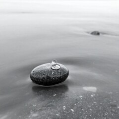 Water Droplet on a Smooth Stone in Gentle Ripples.