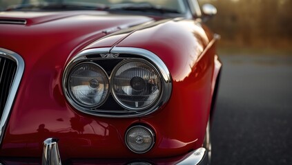 A blurred view of a traditional British car's headlamp