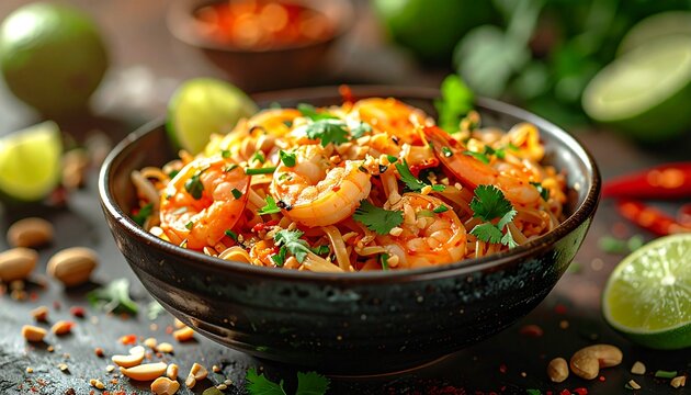 Authentisches Pad Thai mit Garnelen und frischen Kr&auml;utern