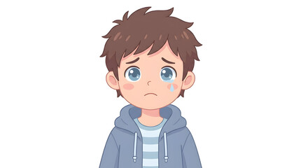Obraz premium Sad Boy with Blue Eyes Illustration.