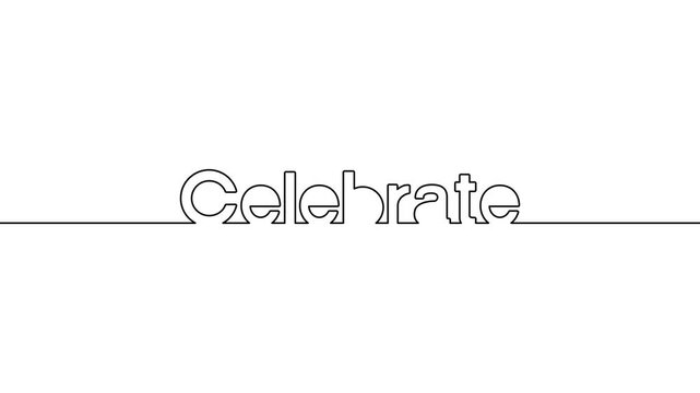 celebrate single line animated continuous typography intro celebration animation illustration video, celebrate text self drawing one line art