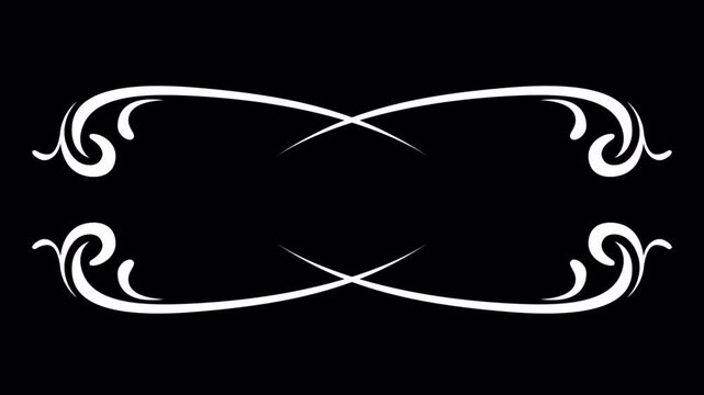 Elegant White Ornate Scrollwork Frame Design Element on Black Background.