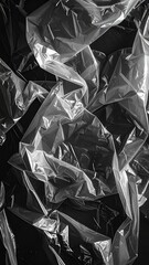 Overlapping, crumpled translucent sheets in grayscale