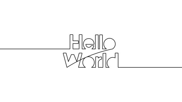 hello world single line animated continuous typography intro celebration animation illustration video, hello world text self drawing one line art