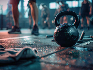 Intense Gym Workout with Kettlebell on Wet Floor