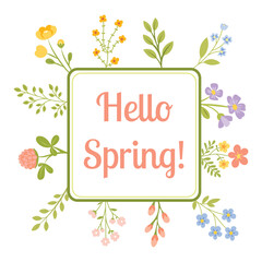 Hello Spring Greeting Card with Floral Frame and Seasonal Typography