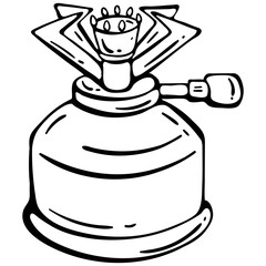 Camping Gas Stove for Outdoor Cooking. Hand Drawn Doodle Icon