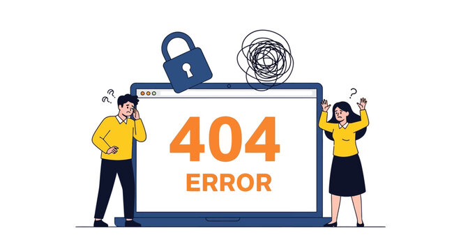 Website Error 404 Locked Page Not Found Illustration with Frustrated Users