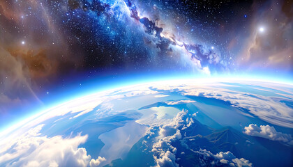 Fototapeta premium A breathtaking view of Earth from space captures the planet’s graceful curvature