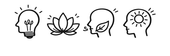 Fototapeta premium Creative minimalist icons of human head with nature and energy elements