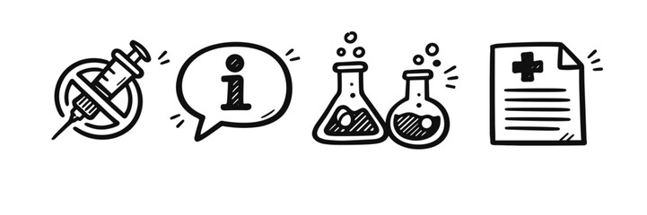 Healthcare icons: no needle, information, science, medical document