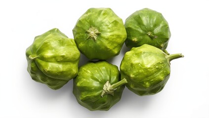 Aerial image of green bitter melons suitable for Indonesian vegetable dishes on a white background