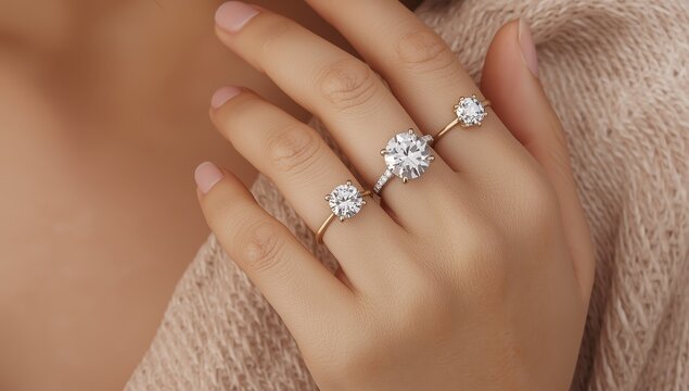 Anillos de compromiso de varios materiales, como diamantes y oro