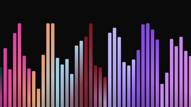 Dynamic abstract motion background featuring colorful sound equalizer bars with vibrant gradients on a dark backdrop.