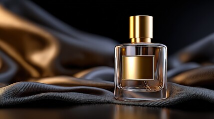 Luxury Perfume Bottle on Elegant Gold Silk Fabric Background