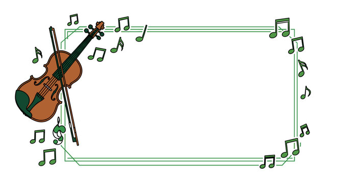 Elegant violin with musical notes on decorative border for music theme