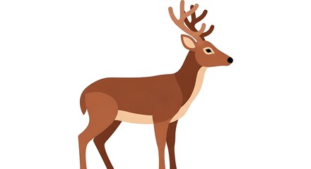 Fototapeta premium Brown Deer with Antlers Standing Illustration.
