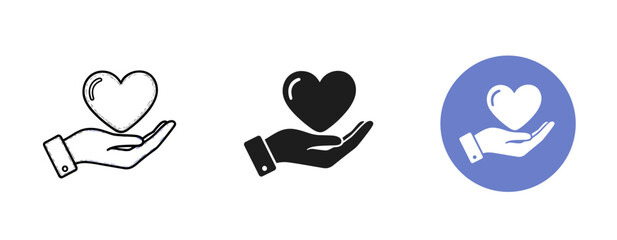 Heart icons in various styles: outline, silhouette, and colored circle design