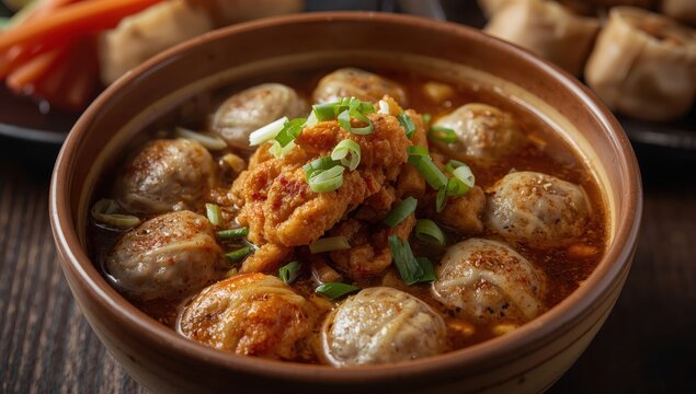 Baso is a Chinese Indonesian soup dish from Malang, East Java, featuring meatballs, tofu, and fried wontons, also known as Bakwan