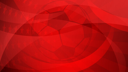 Vibrant red soccer ball surrounded by layered stars and curved lines, perfect for a World Cup-themed background in the USA. © Olga Moonlight