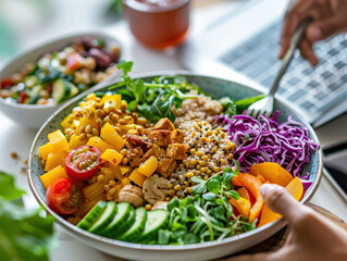 Healthy Colorful Salad Bowl with Fresh Vegetables 